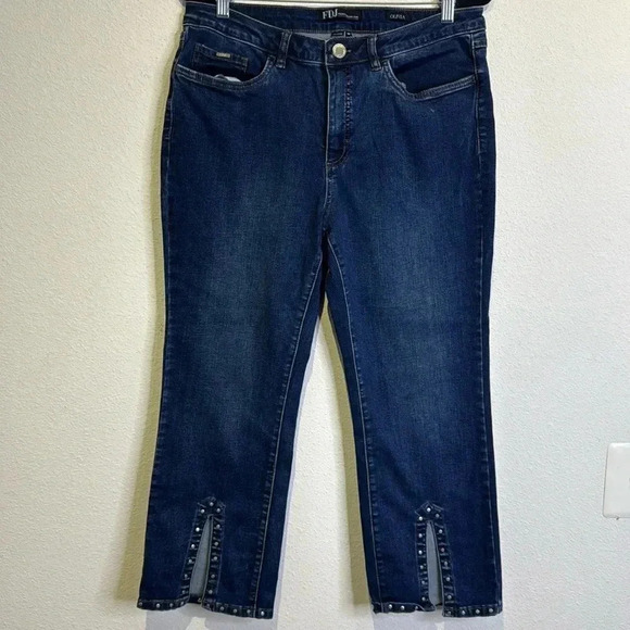 FDJ French dressing Olivia metal flare cropped metal grommets -jeans size 14 - Picture 2 of 4